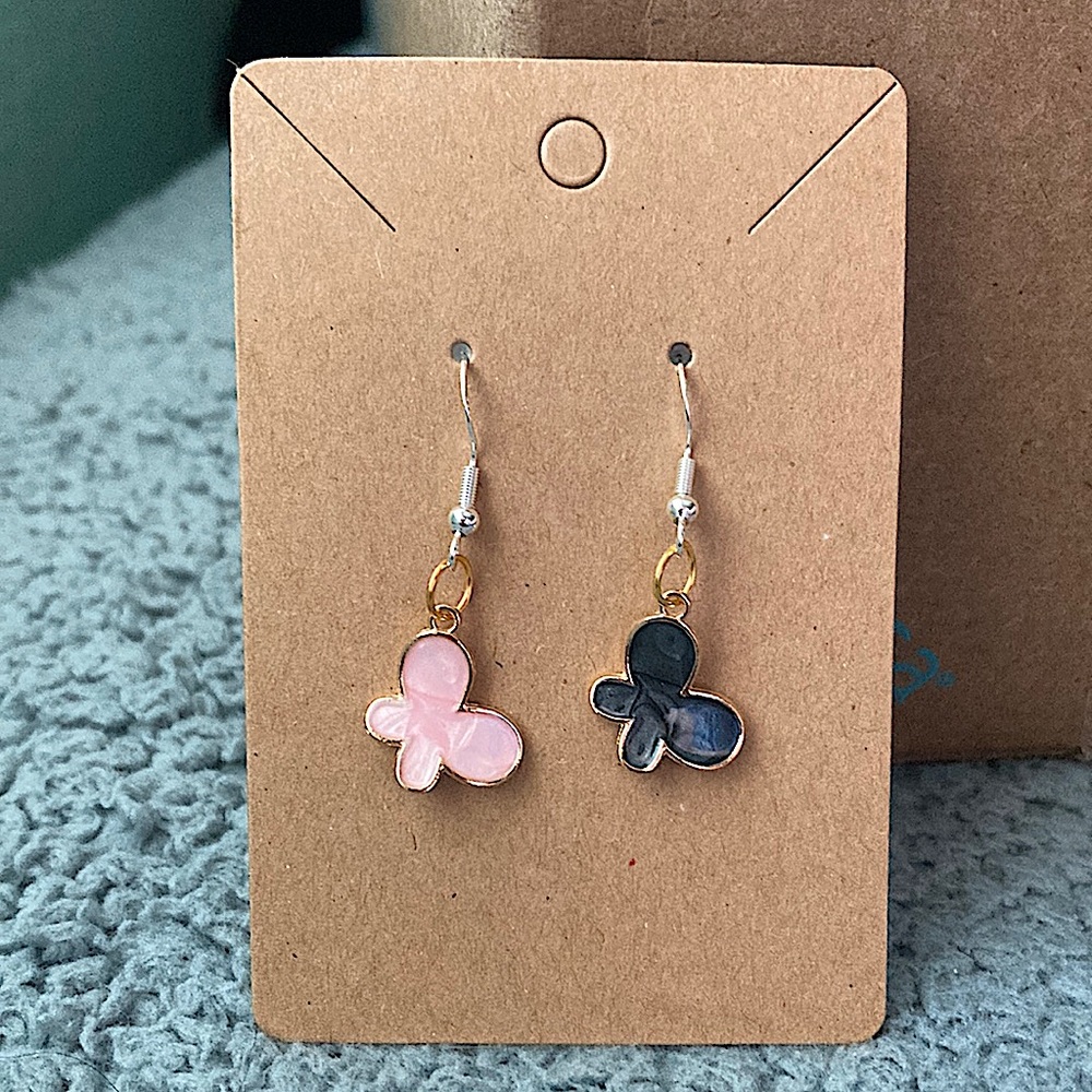 Gray and pink butterfly earrings